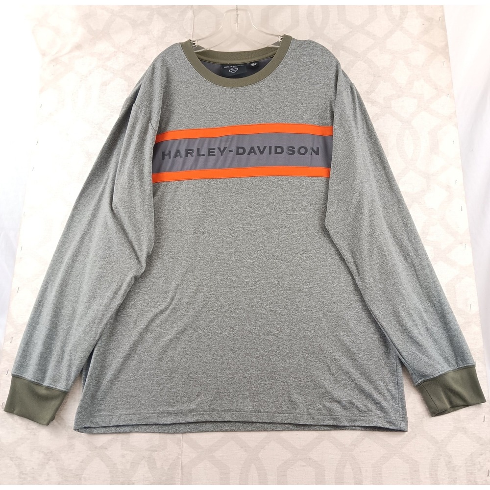 Harley Davidson Grape Leaf Performance Mens Long Sleeve Gray Orange Shirt XL